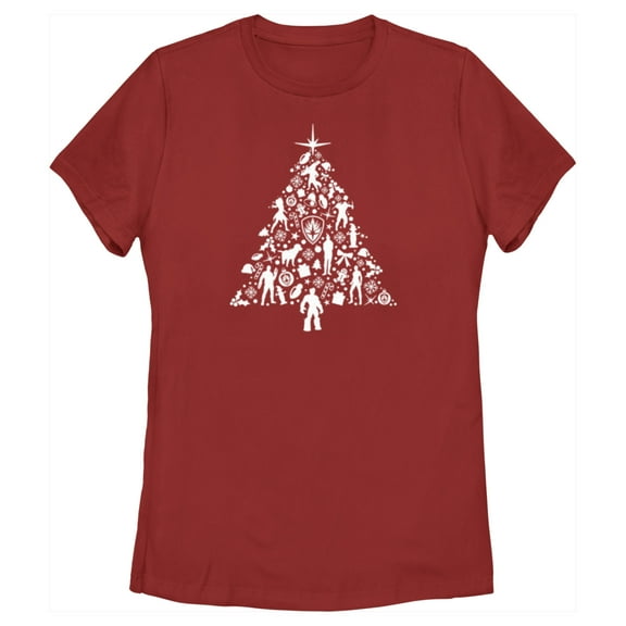 Women's Guardians of the Galaxy Holiday Special Silhouettes Christmas Tree Graphic Tee Red X Large