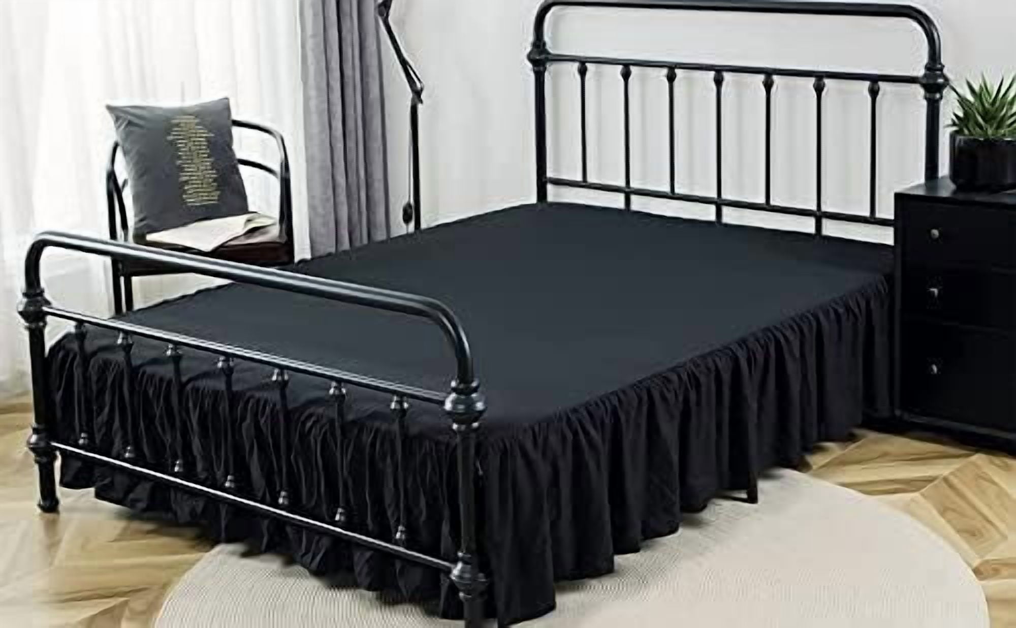 Bed Skirts King Size 18 Inch Ruffled Bed Skirt with Split Corners, 18 Inch Drop Dust Ruffle Bed Skirt with Platform, Black, King Size