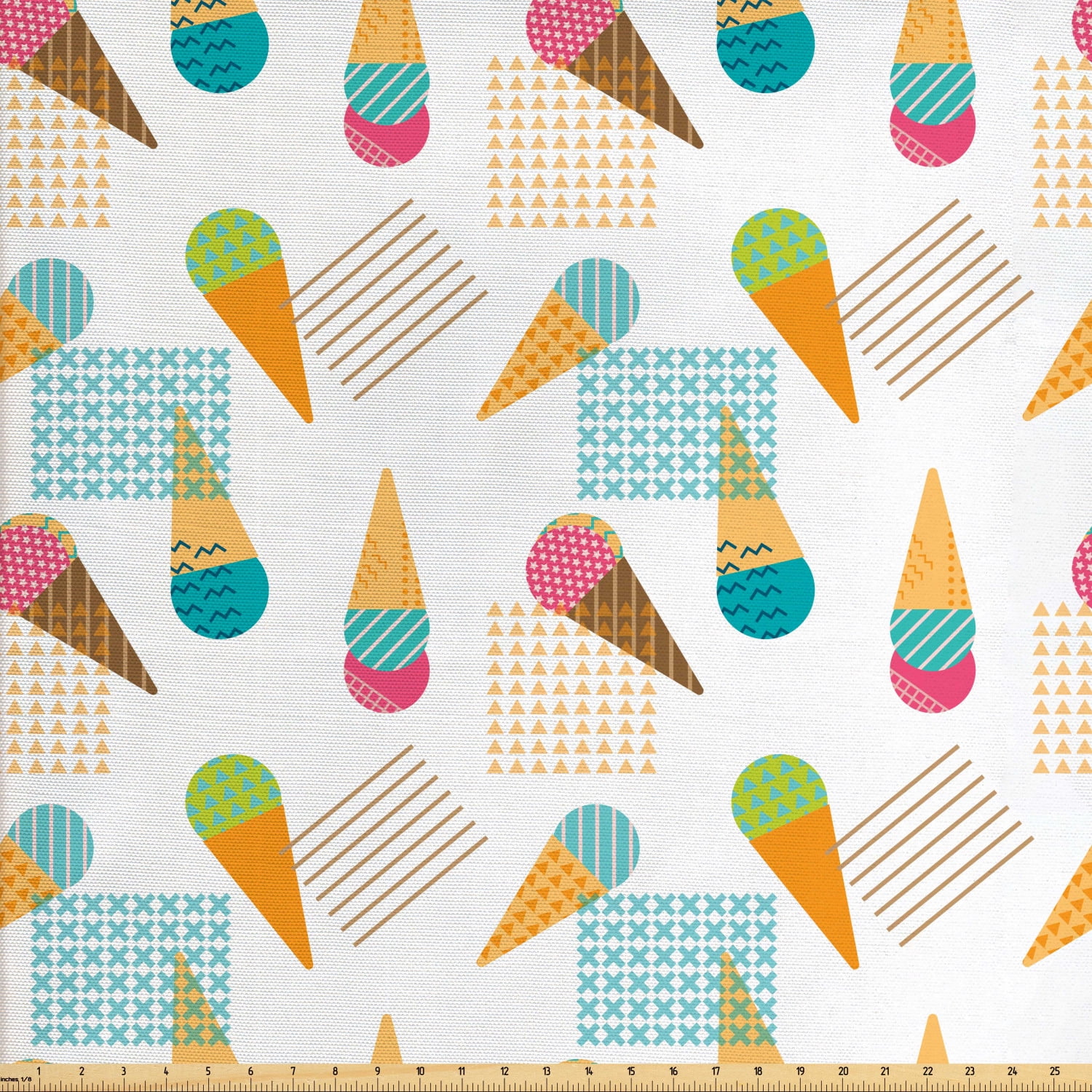 Ice Cream Fabric by The Yard, Pattern in Scandinavian Style Cones with