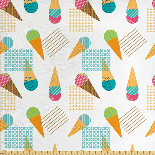 Ice Cream Fabric by The Yard, Pattern in Scandinavian Style Cones with ...