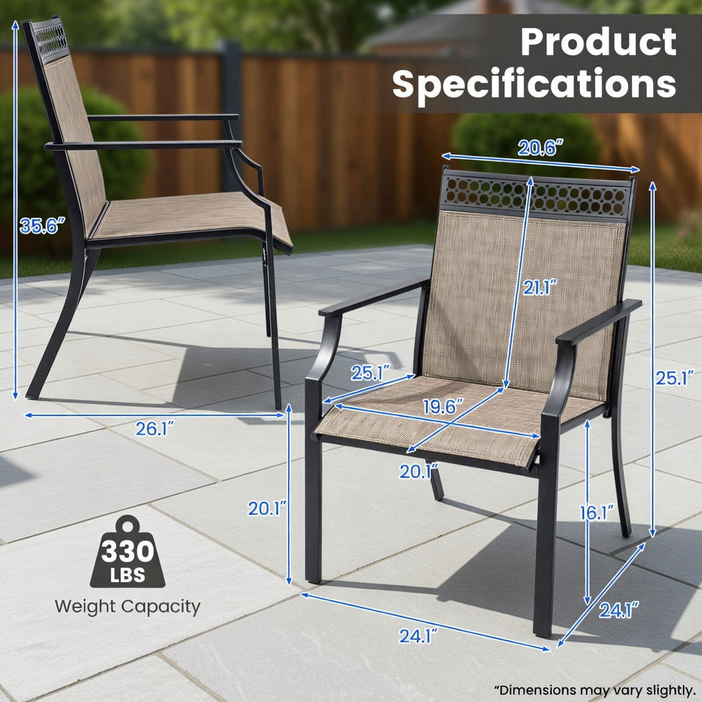 Hommoo 2-Piece Outdoor Patio Chair Set, All-Weather Breathable Fabric, Heavy-Duty Steel Frame, Poolside & Lawn Ready, Brown