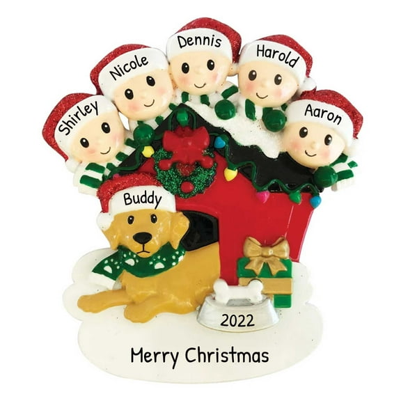 Personalized Family Ornaments 2024 - Family of 5 with Dog Christmas Tree Ornament Pet Lovers Decor