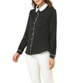 thumbnail image 4 of INSPIRE CHIC Women's Button Down Shirt Long Sleeve Work Peter Pan Collar Blouse Tops S Black, 4 of 7