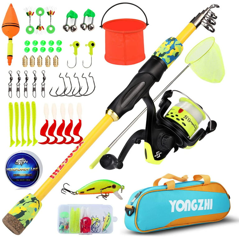 YONGZHI Kids Portable Telescopic Fishing Rod and Spincast Fishing Reel  Combo with Tackle Bag 