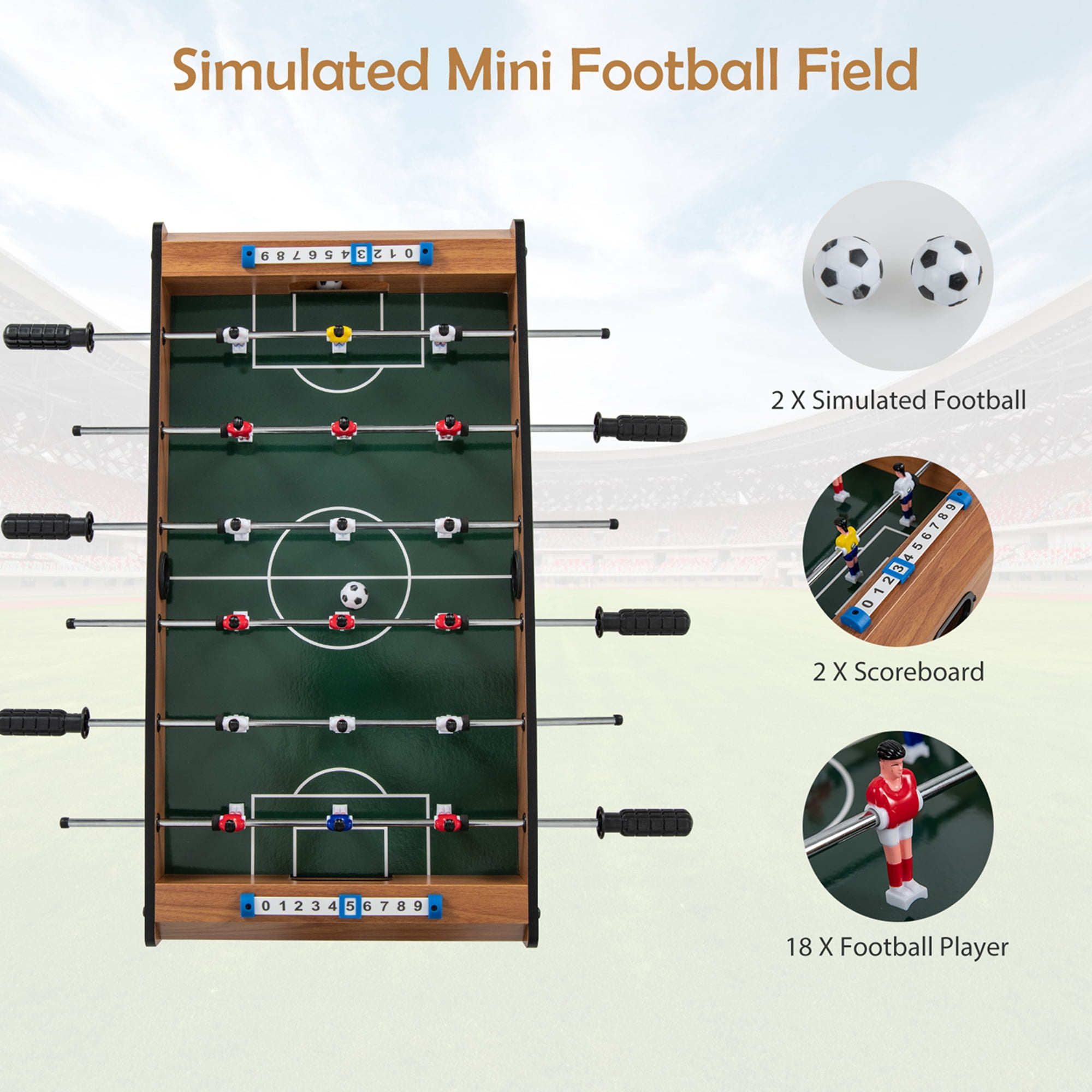 Costway Mini Foosball Table, 27in Soccer Game Table w/ 2 Footballs and Soccer Keepers, Portable Football Game Set for Kids & Adults