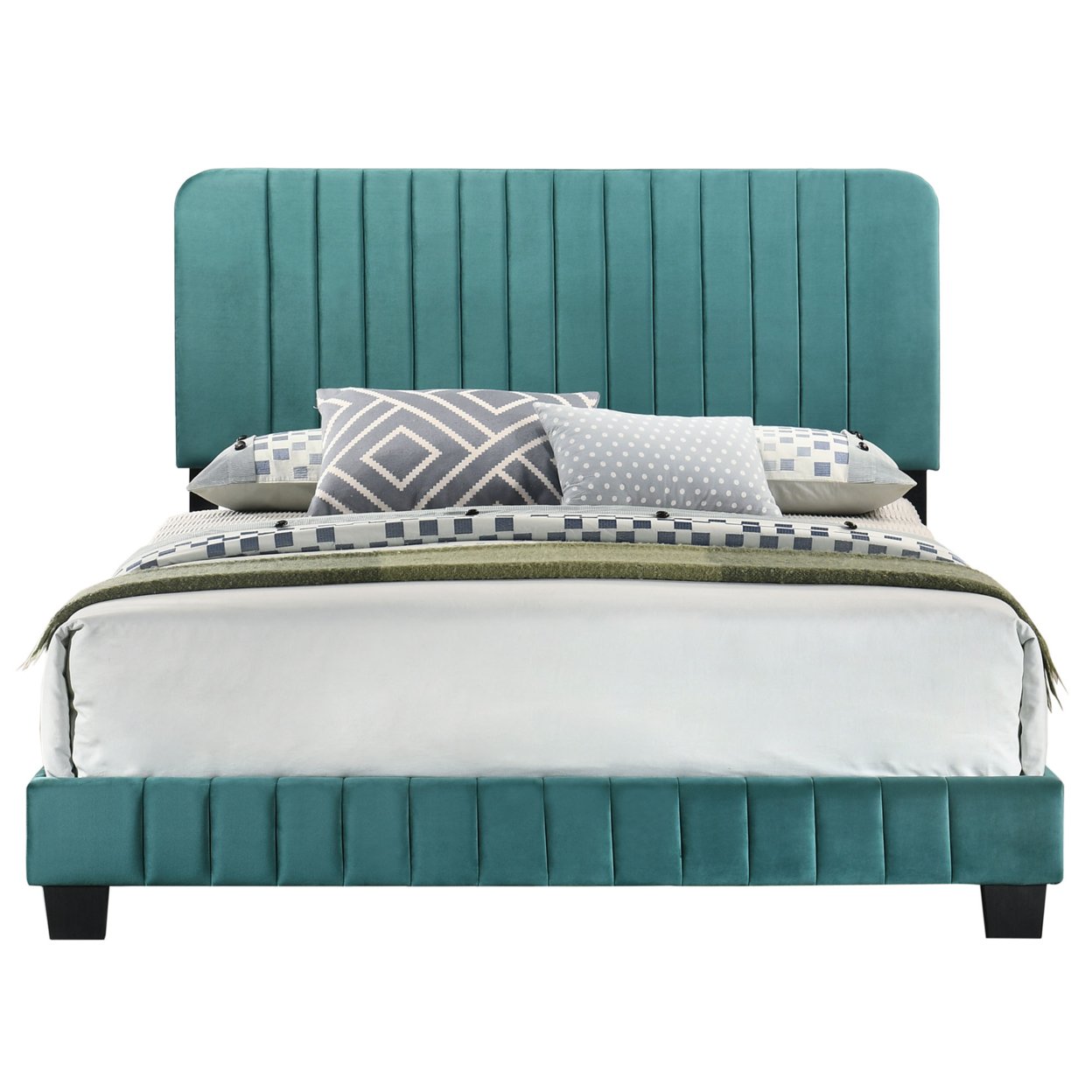 Home Bedroom Furniture Lodi Green Velvet Upholstered Channel Tufted Full Panel Bed - image 2 of 5