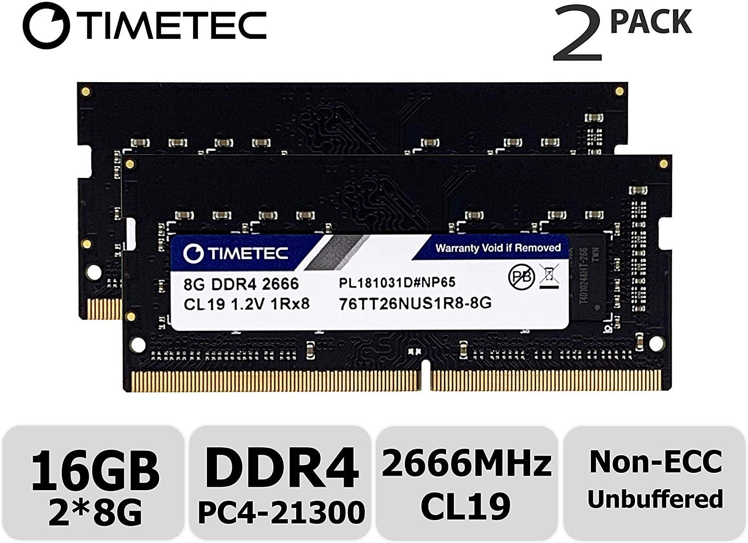 2x8GB 16GB Kit DDR4 2666MHz PC4-21300 Unbuffered Non-ECC 1.2V CL19 1Rx8 Single Rank 288 Pin UDIMM Desktop Memory RAM Module Upgrade Timetec Hynix IC 16GB Kit 2x8GB 