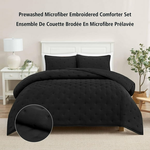 Mainstays 3-Piece Comforter Set, Rich Black, Double Queen