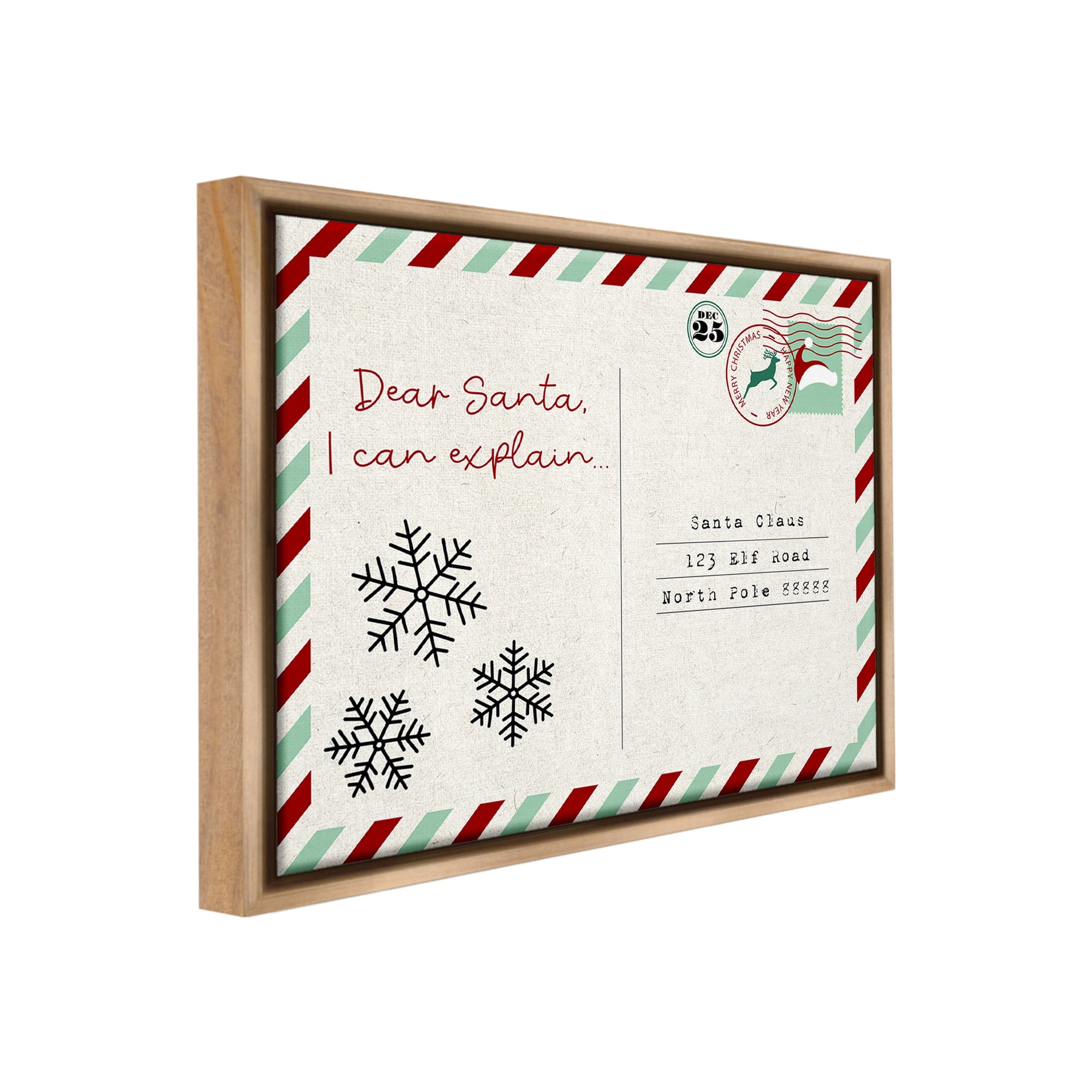 Stupell Industries Dear Santa Postcard Holiday Painting Brown Floater Framed Canvas Art Print Wall Art, 21 x 17