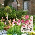 thumbnail image 3 of Jbralid Welcome Spring Summer Pink Floral Decorative Linen Garden Flag for Yard Outside Decorations 12 x 18 inch, 3 of 5