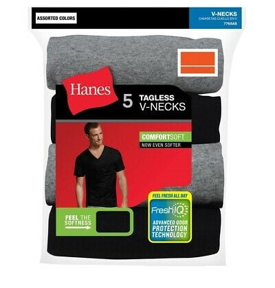 Hanes Men's CoolDri V-Neck Tagless Undershirts Black & Gray ComfortSoft ...