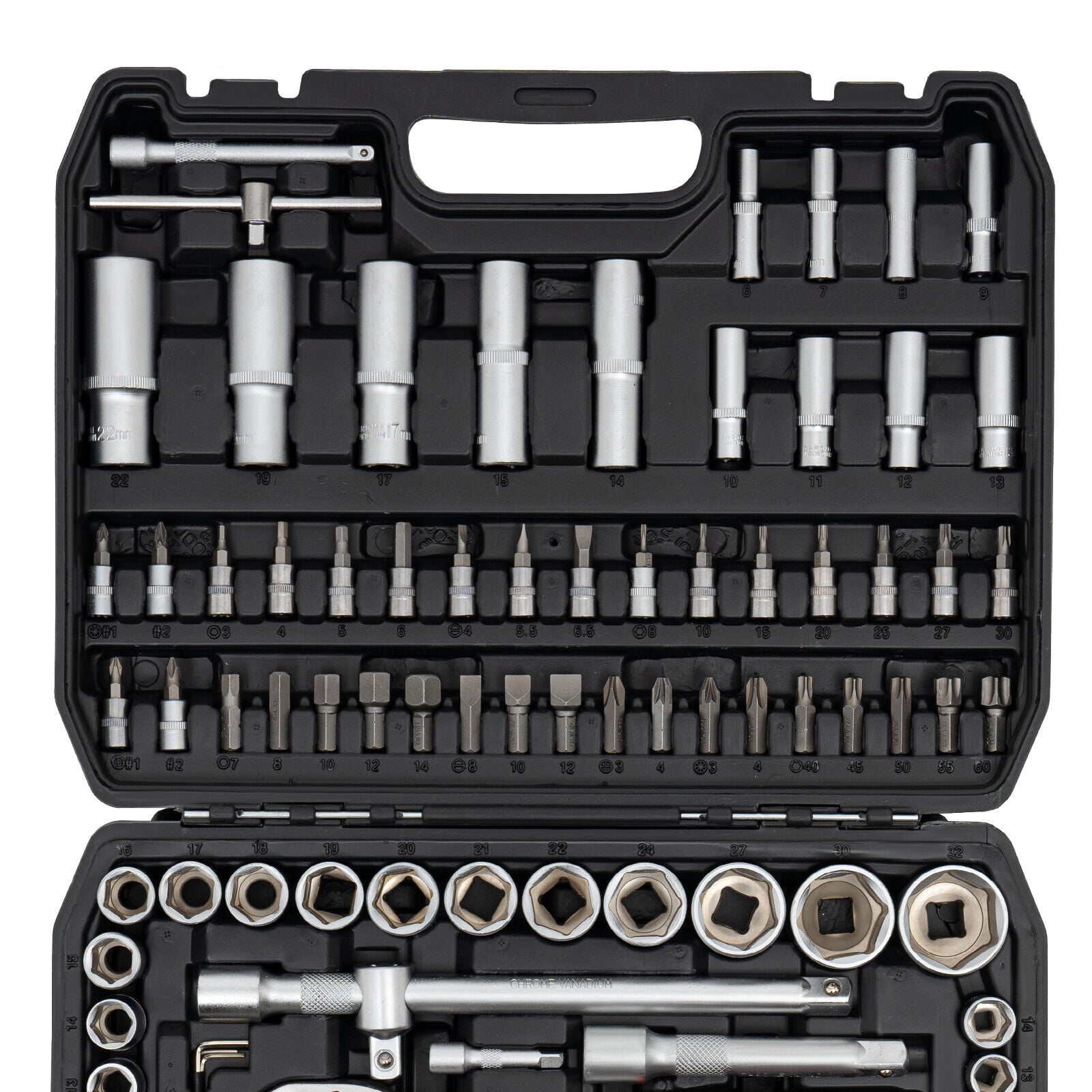 108Piece Socket Wrench And Metric 1/4 And 1/2 Drive Socket Set, Extension Bars, Sockets,Quick Release Reversible Ratchet Wrench , Fit For Diy Car Motorcycle Repair,Plastic Toolbox Storage