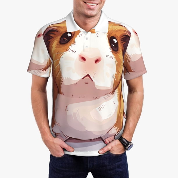 Balery Cartoon Guinea Pig Camisa Polo de Hombre con Estampado, de Manga Corta y Tejido Medio, Camisa Tipo Golf Polo-4X-Large