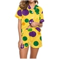 thumbnail image 2 of Feancey 2 Piece Lounge Set Women Mardi Gras Pjs Shorts Set Novelty Mask Print Sleepwear Loungewear Soft Short Sleeve Button Down Pajamas Sets Todays Birthday Gifts Multicolor M, 2 of 5