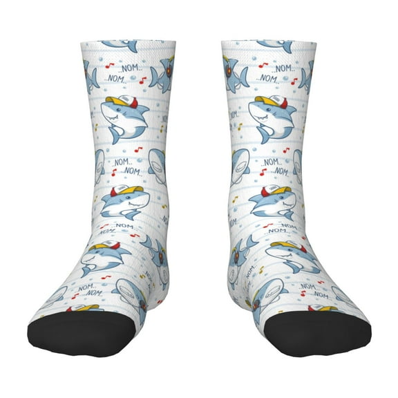 Fuzoiu Cute Shark Print Kids Socks For Boys Girls,Grip Crew Socks with Non Slip,Lightweight Stretch Crew Socks,Toddlers Crew Boot Socks