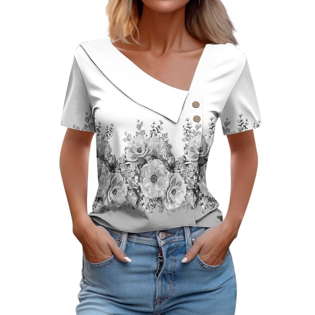 Birdeem Chemise Imprimée pour Femmes Printemps/été Manches Courtes T-Shirt Décontracté à Boutons