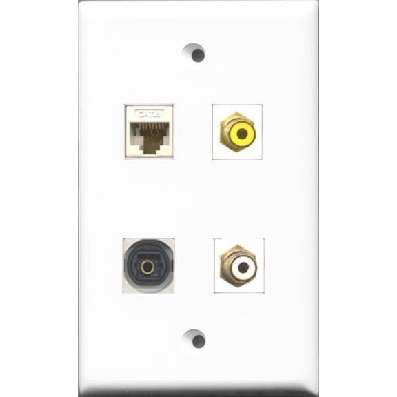 RiteAV 1 Port RCA White and 1 Port RCA Yellow and 1 Port Toslink and 1 Port Cat6 Ethernet White Wall Plate