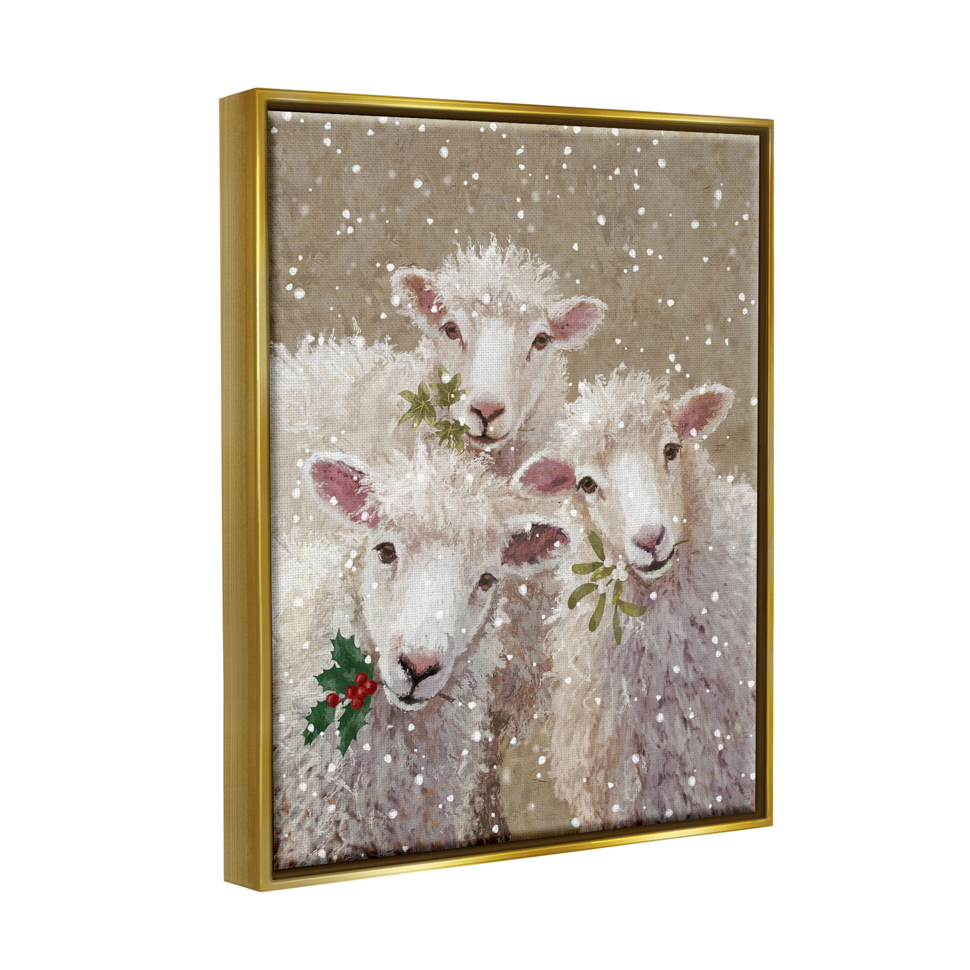 Stupell Industries Winter Sheep Trio Farm Animals Holiday Painting Gold Floater Framed Art Print Wall Art
