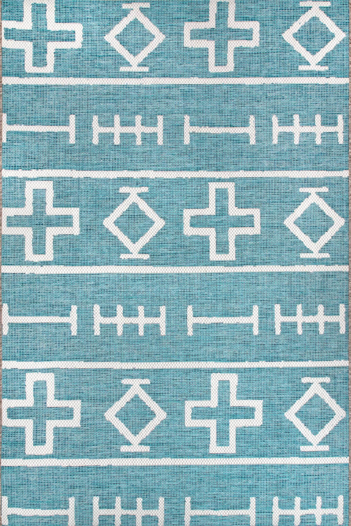 nuLOOM Annevoie Ethnic Symbols Indoor/Outdoor Area Rug, 7' 10" x 11' 2", Aqua - image 2 of 2