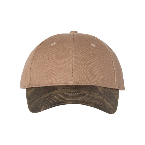 Outdoor Cap Canvas Crown with Weathered Camo Visor Cap GHP100 Khaki One Size