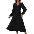 thumbnail image 2 of Ayolanni V Neck Women's Fall Dress Long Sleeve Flowy A-Line Maxi Dresses Elegant Wedding Guest Chiffon Solid Long Dress with Pockets Green L, 2 of 9