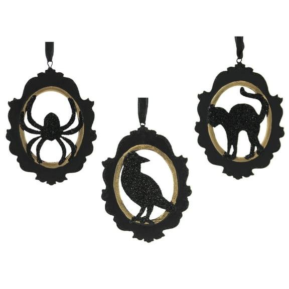 Bethany Lowe 4.25In Hallows' Eve Cameo, Tin, Halloween Spider Crow Cat Tf9127