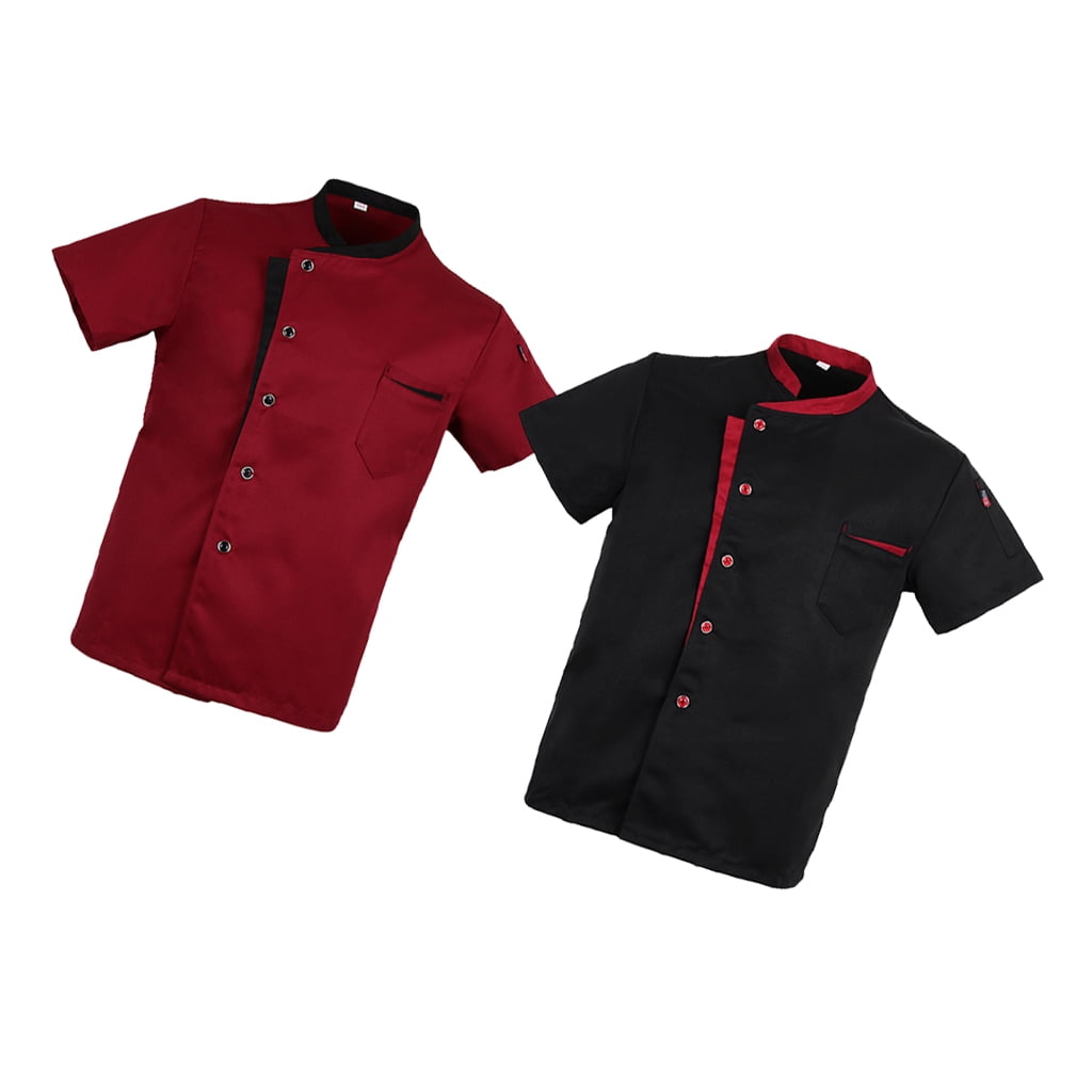Unisex Chef Jacket Short Sleeves Tunic Design Food Service Kitchen Uniform 