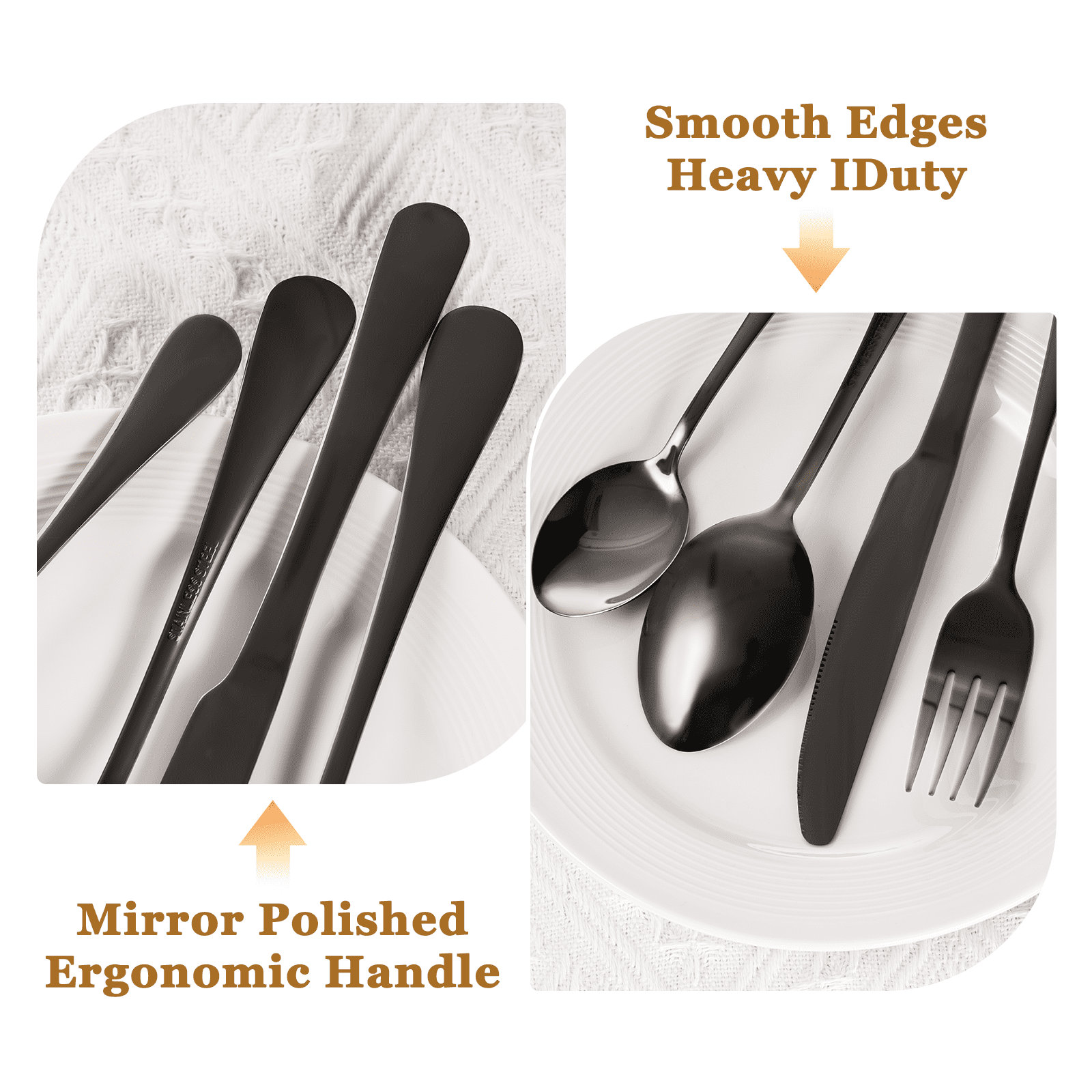 Astercook 25-Pieces Black Silverware Set with Steak Knives, Black Flatware Set for 4, Food-Grade Stainless Steel Tableware Cutlery Set, Eating Mirror Polished Utensil Set for... Astercook 25-Pieces Black Silverware Set with Steak Knives, Black Flatware Set for 4, Food-Grade Stainless Steel Tableware Cutlery Set, Eating Mirror Polished Utensil Set for... - Image 7