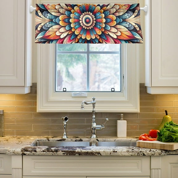Pattern Flowers Boho Curtain Valances Farmhouse Design Window Treatment Decor Blackout Rod Pocket for Windows Living Room Kitchen 54" x 18"