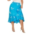 thumbnail image 3 of Beautybatik Blue Women Batik Floral Print Long Flowy Pleated Elastic High Low Ruffle Skirt 2X, 3 of 5