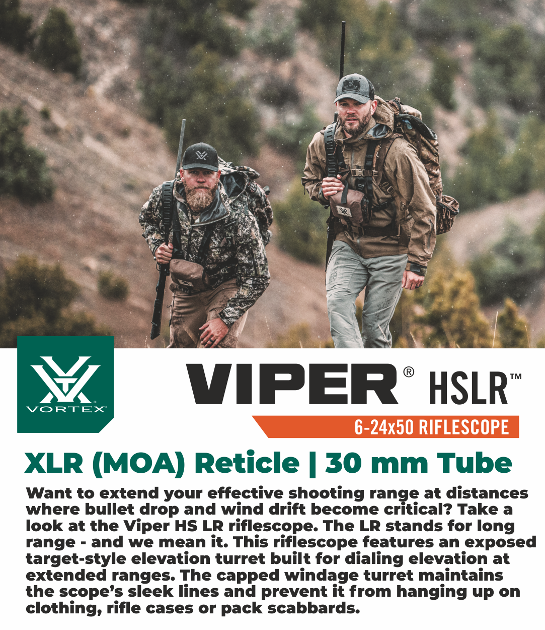 Vortex Optics Viper HSLR 6-24X50 XLR (MOA) FFP, 30 mm Tube with Pro 30mm High Rings (1.18in) and Free Hat Bundle - image 5 of 7