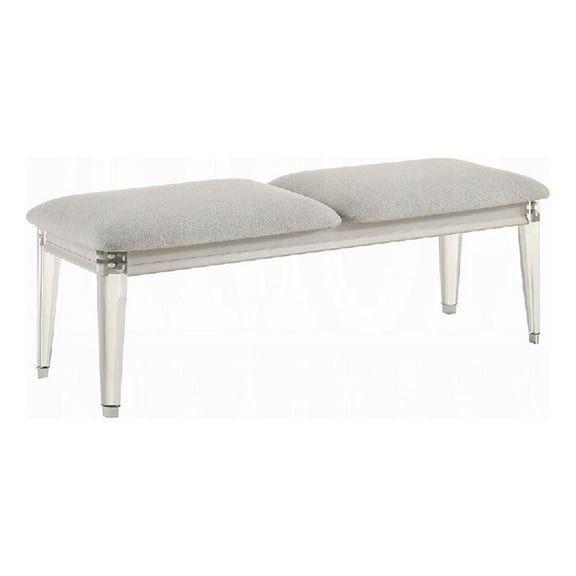 Veda Accent Bench - Light Gray Boucle - Pearl White Wood Finish -54 Inch