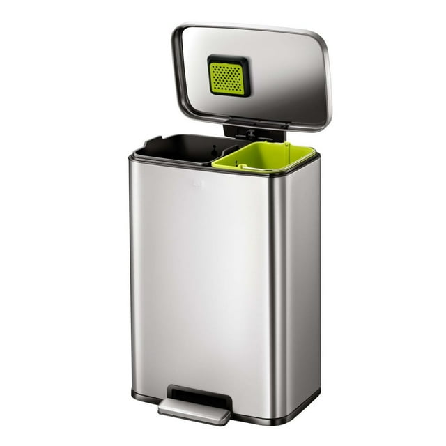 EKO Bote de basura cocina para reciclar 25+20L Madison doble compartimento bote de basura grande bote de basura doble resistente a huellas bote basura cocina
