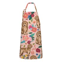 Dogs with Flowers Apron-Garden Aprons for Women with Pockets-Cotton Linen Waterproof Kitchen Cooking Gardening Aprons Adjustable for Kitchen,Cooking,BBQ and Salon 33x27 Inch