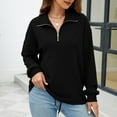 thumbnail image 6 of Quarter Zip Pullover Sweatshirt Women Long Sleeve Turn-down Collar Plain Pullover Textured Fall Winter Casual Tops (XL, Black), 6 of 6