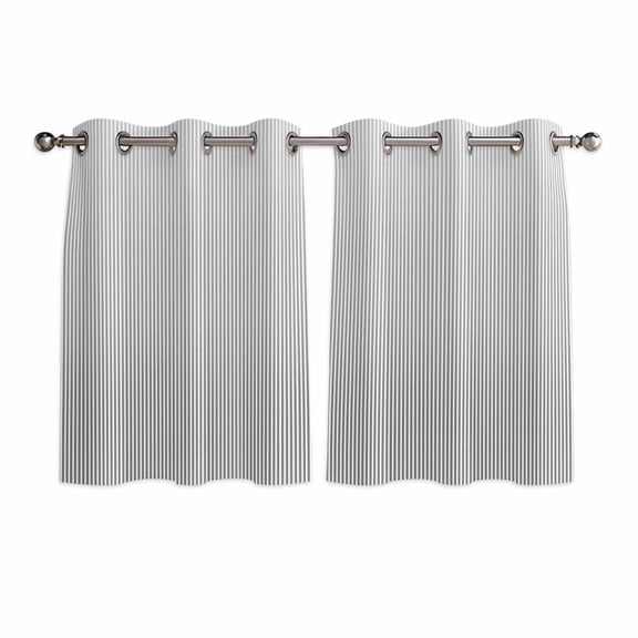 Gray Striped Kitchen Curtains Short 54 Inch Length, Modern Minimalist Vertical Stripes Lines Grommet Top Bedroom Living Room Curtains, Light Filtering Cafe Curtain Drapes 2 Panels Set 84''x54''