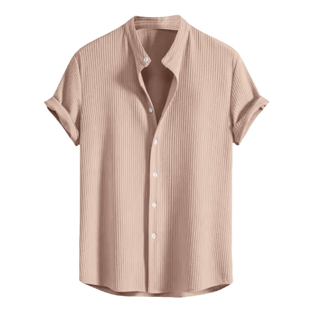 Vestido de Camiseta, Hombre de Color Sólido de Pie Cuello de Manga Corta Camisa Superior, Poliéster Casual de Moda