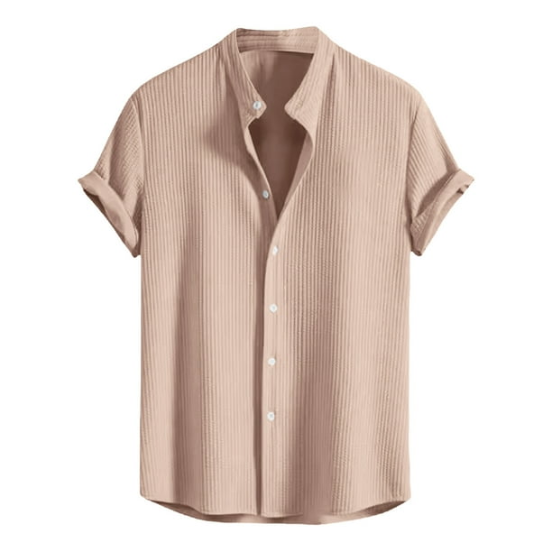 Vestido de Camiseta, Hombre de Color Sólido de Pie Cuello de Manga Corta Camisa Superior, Poliéster Casual de Moda