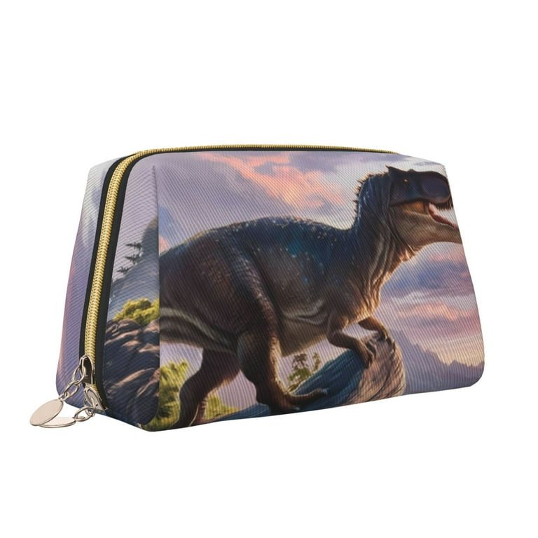 Xecao Sunset Cliff Dinosaur Print Fashion Makeup PVC Bag Large