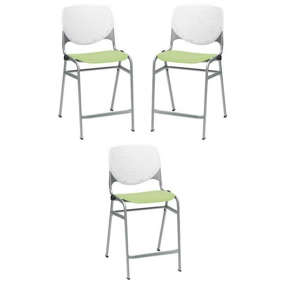 Home Square Plastic Counter Stool in White/Lime Green - Set of 3