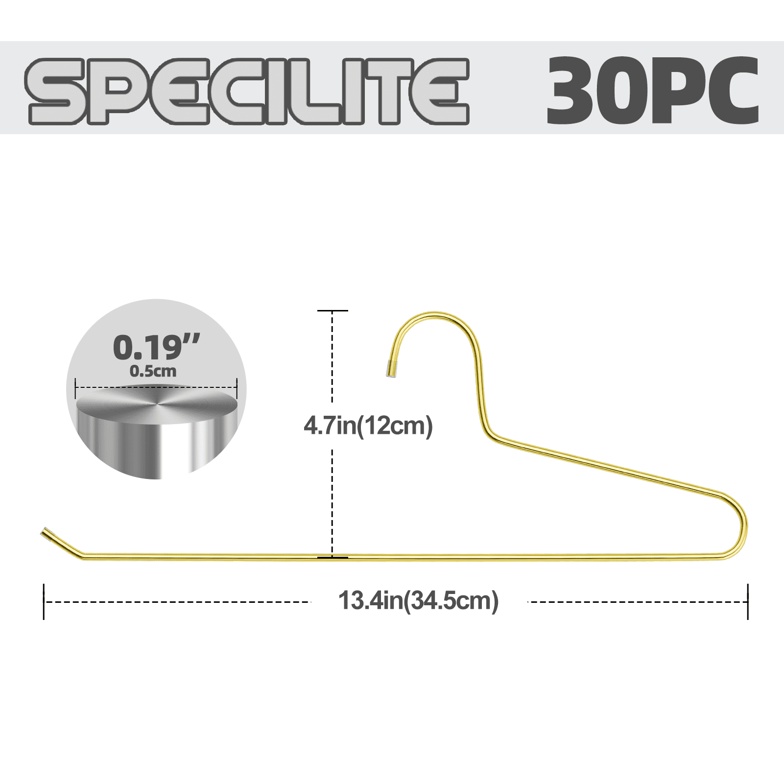 Specilite 13.4in Open Ended Metal Pants Hangers Space-Saving for Jeans,Pants, Towel, Gold-30 Pack