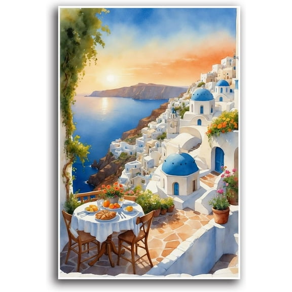 AVOI Italy Painting Oil Canvas Wall Art Pic10 Mediterranean Cityscape Artwork Italian Sea Picture Modern City Street Decoration Landscape Prints for Paris Cafe Room Decor Unframe: 20x24in