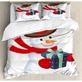 thumbnail image 1 of Snowman Duvet Cover Set King Size, Pattern of a Merry Christmas Themed Snowy Character Holding a Present and Smiling, Decorative 3 Piece Bedding Set with 2 Pillow Shams, Multicolor, by Ambesonne, 1 of 3