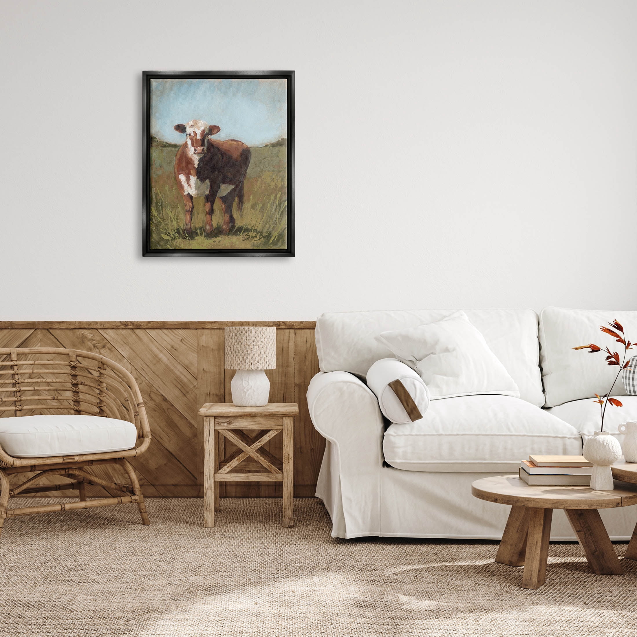 Cattle Vast Countryside Field Animals & Insects Painting Jet Black Framed Art Print Wall Art