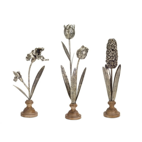 Floral Decor (Set Of 3) 15.5"H, 18"H, 22.5"H Resin, Metal