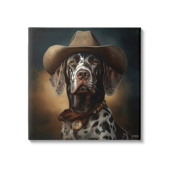 Stupell Industries Cowboy Dalmatian Portrait Animals & Insects Painting Gallery Wrapped Canvas Art Print Wall Art, 17 x 17