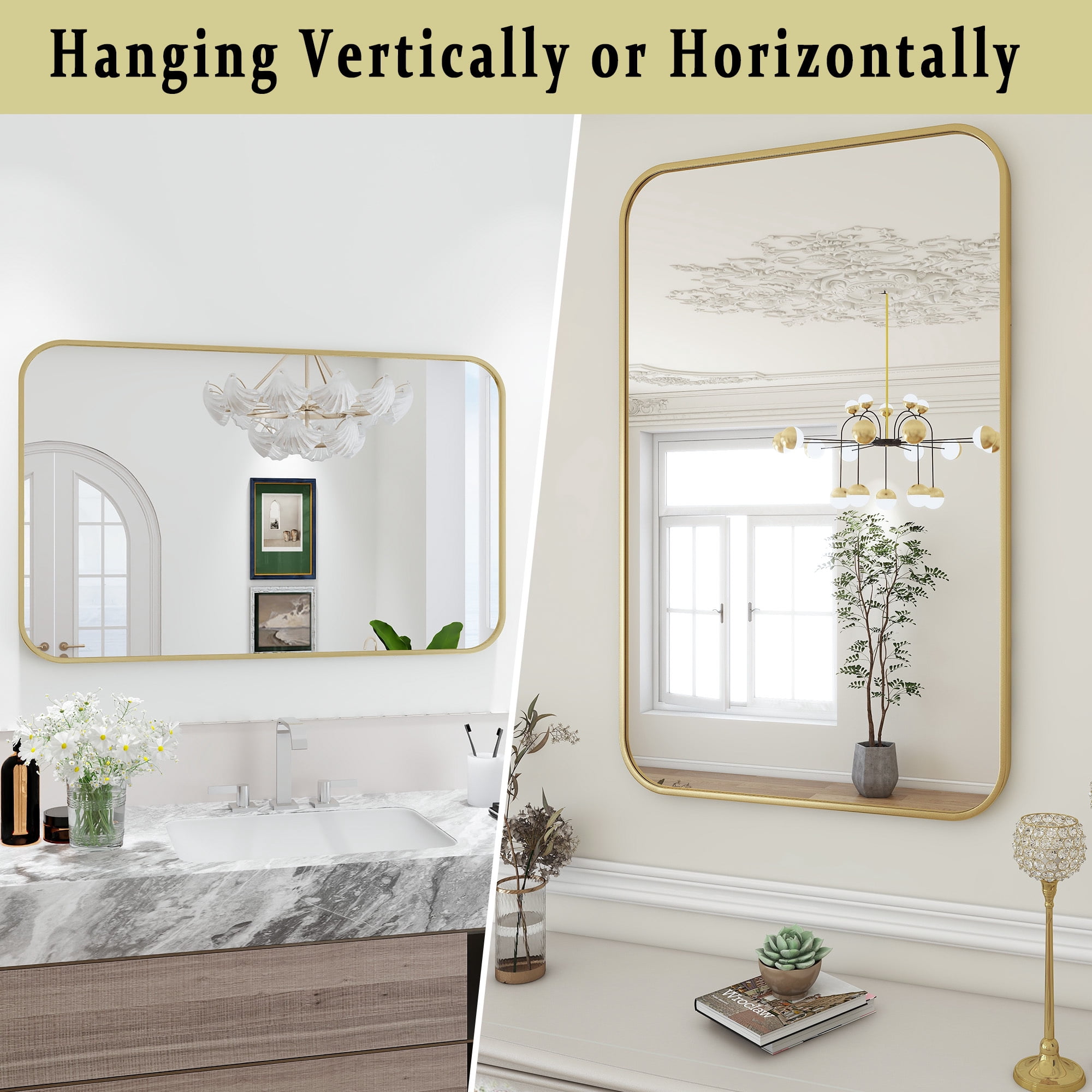 Anyrose 30"x48" Bathroom Vanity Mirror with Safe Corners Wall Decor,Gold