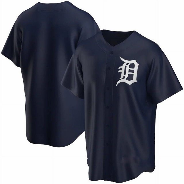 Men's Sport T-Shirt Navy Detroit Tigers Player Jersey Team Uniforms Baseball Jersey–Small
