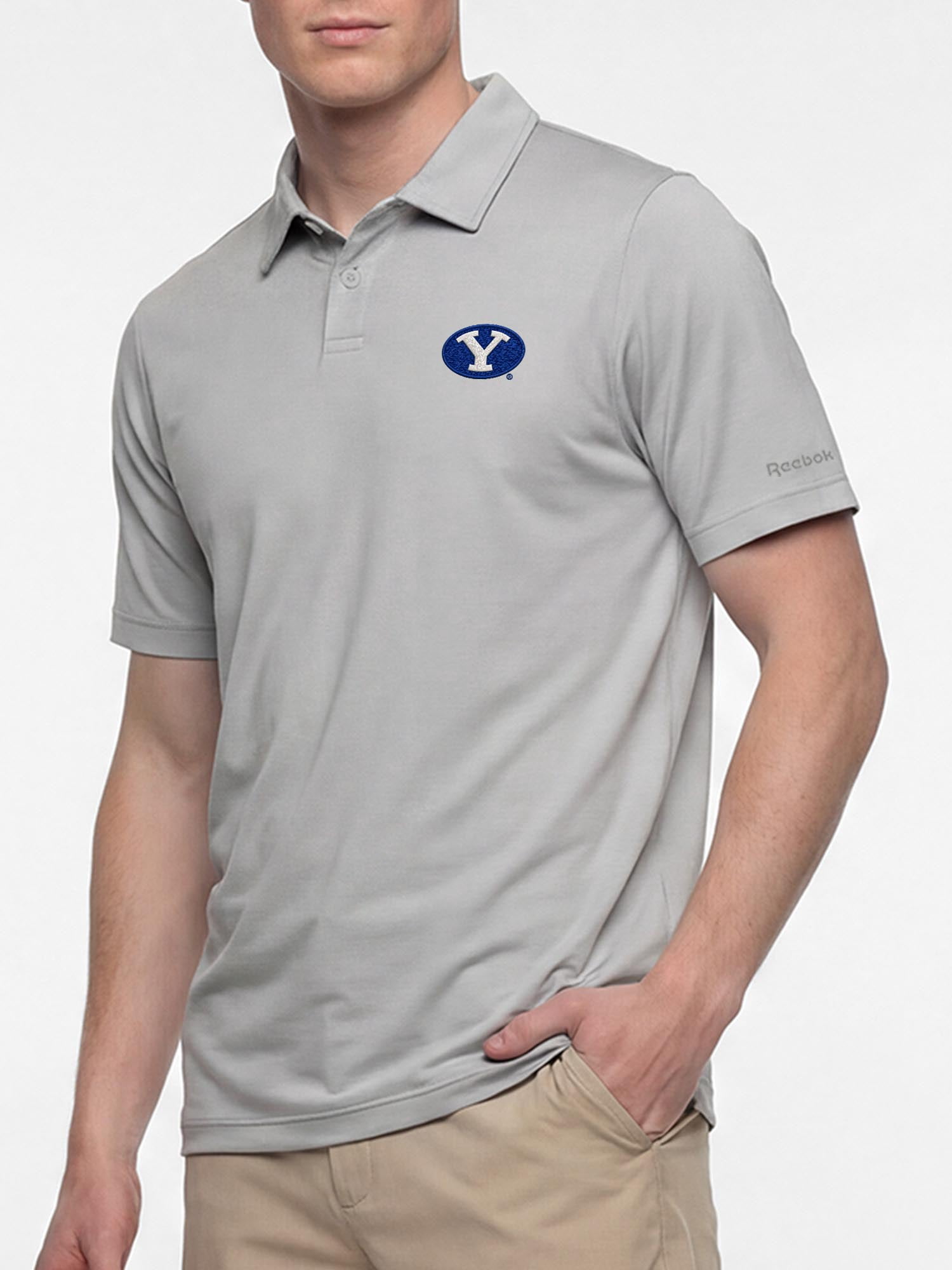 BYU Cougars Reebok Mens Gray Short Sleeve Polo Shirt