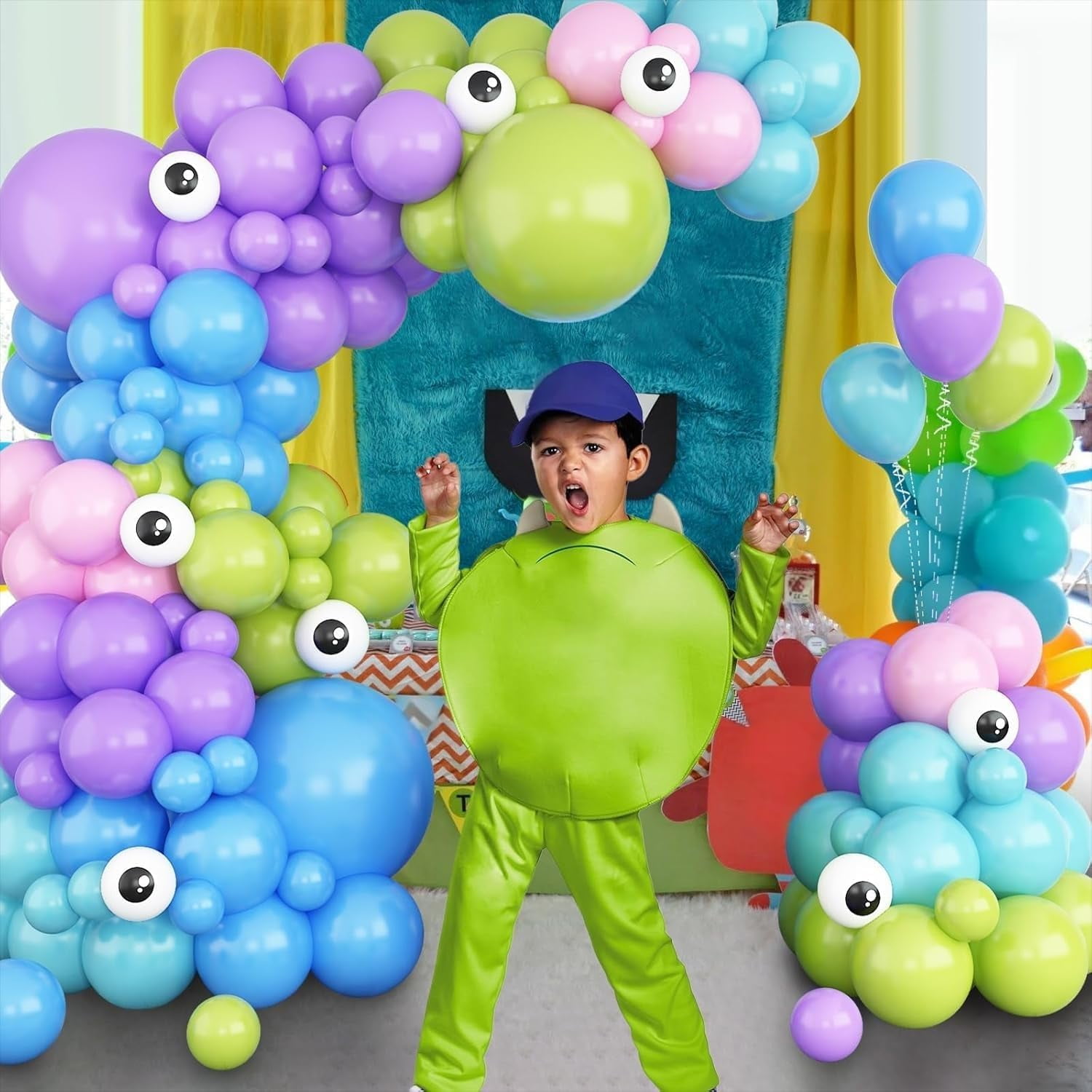 Monster Balloons Arch Garland Kit, Monster Cartoon Inc Balloons Party Decorations, Purple Green Blue Pink Teal Blue Balloons Arch for Monster Theme Birthday Baby Shower Party Decor